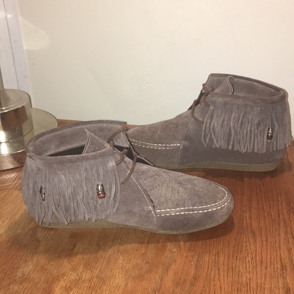gray moccasin boots